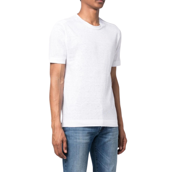 T-shirt ZEGNA col rond manche courte lin pur blanc