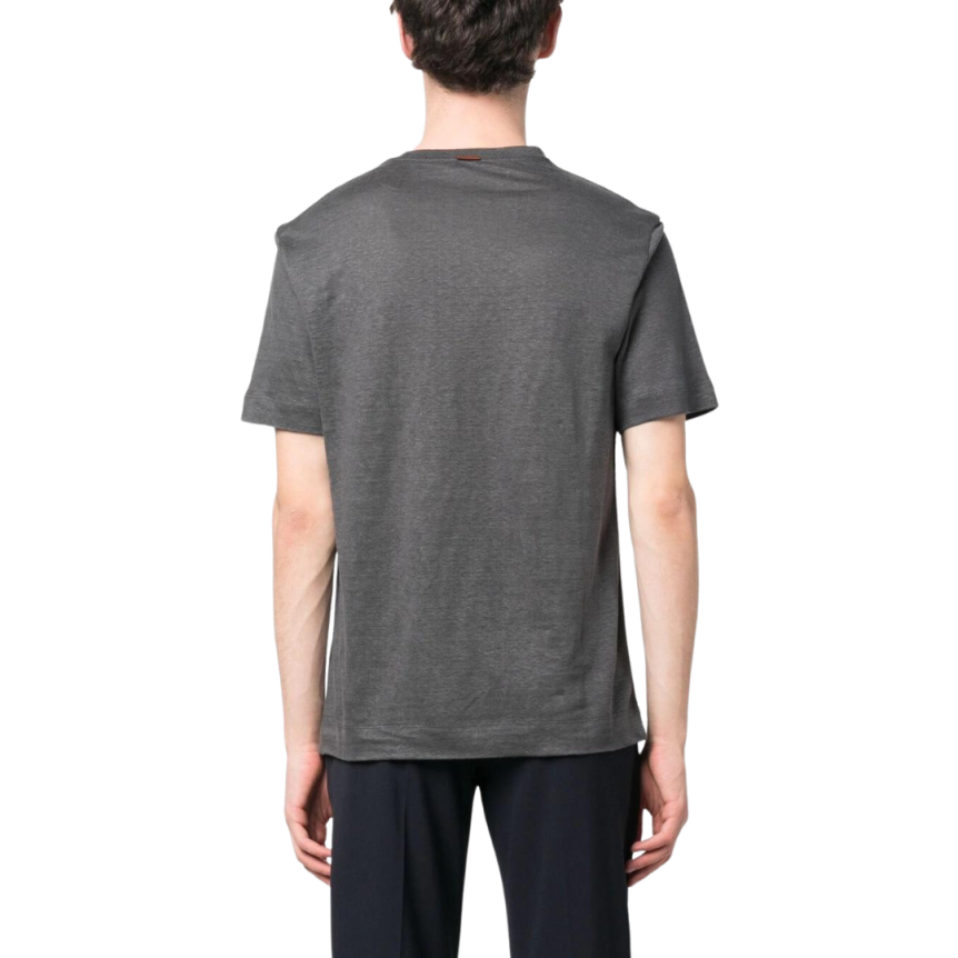 T-shirt ZEGNA col rond manche courte lin pur gris