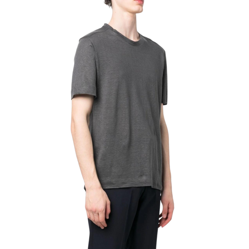 T-shirt ZEGNA col rond manche courte lin pur gris
