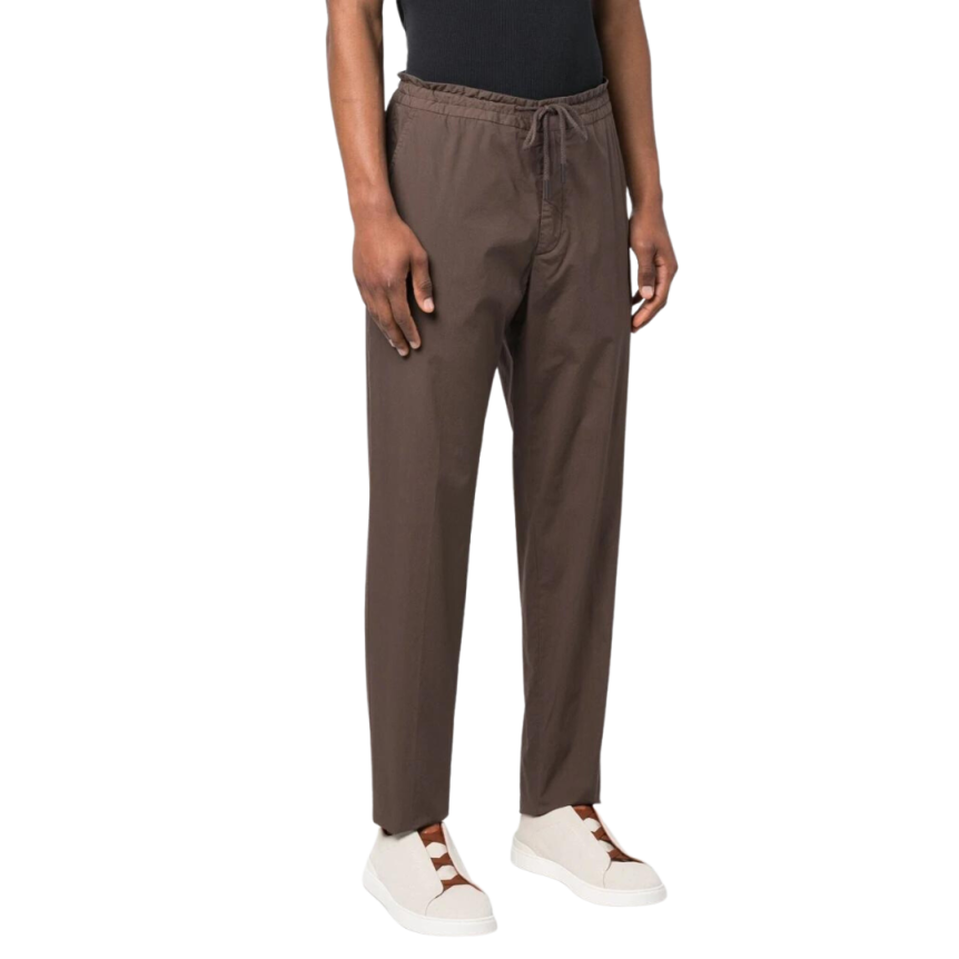 pantalon fuselé ZEGNA lien de resserrage coton stretch marron chocolat