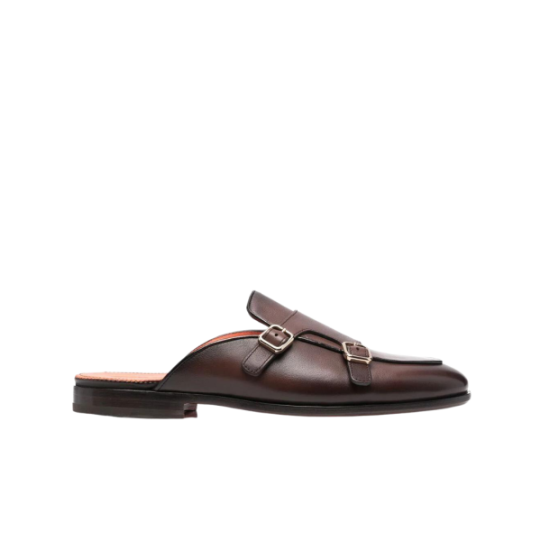 Mules SANTONI à boucles cuir marron chocolat