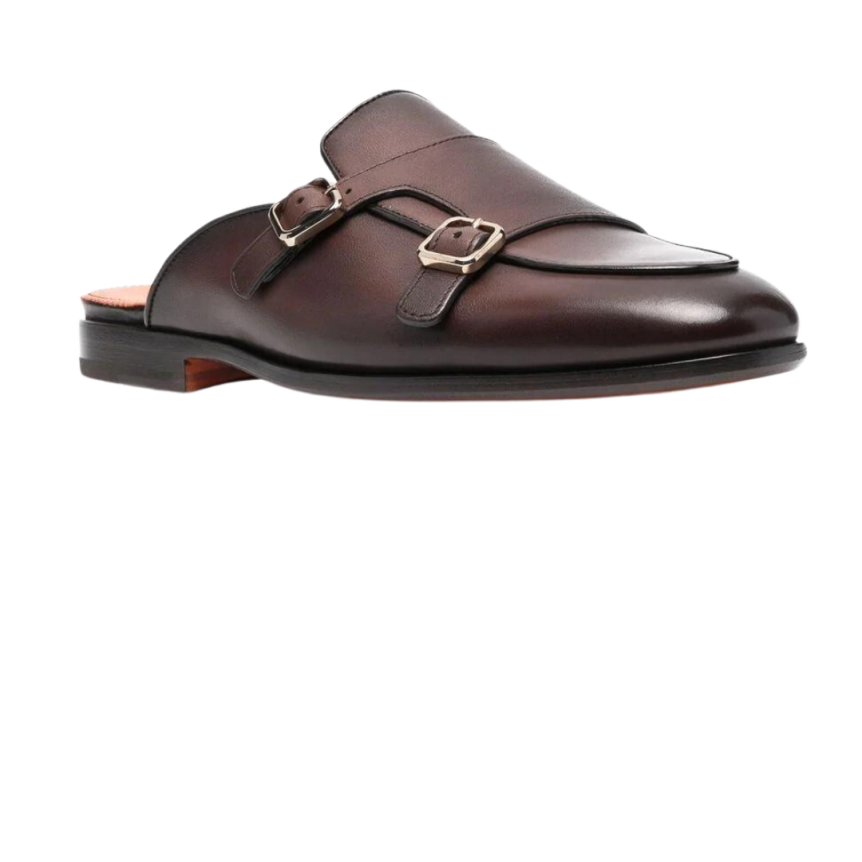 Mules SANTONI à boucles cuir marron chocolat