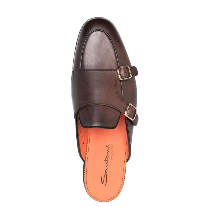 Mules SANTONI à boucles cuir marron chocolat
