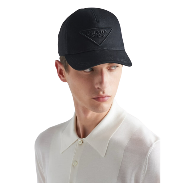 Casquette de baseball PRADA en drill coton noir logo triangle brodé