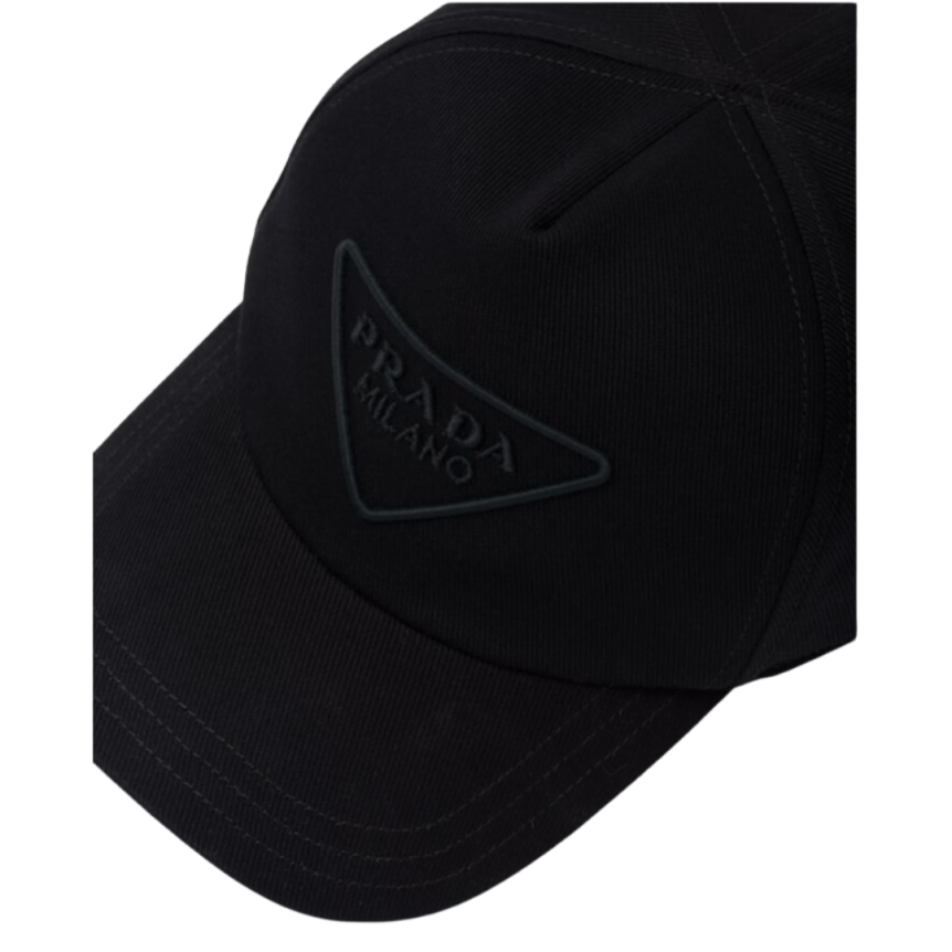 Casquette de baseball PRADA en drill coton noir logo triangle brodé