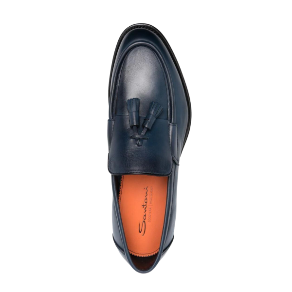 Mocassins SANTONI cuir bleu marine avec gland