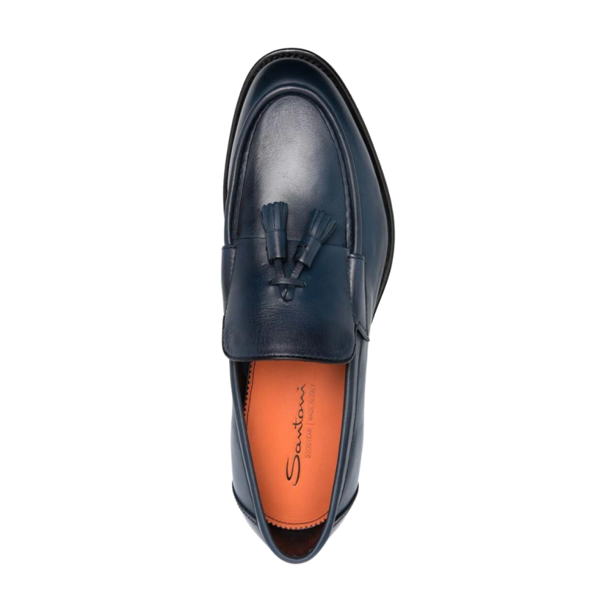 Mocassins SANTONI cuir bleu marine avec gland