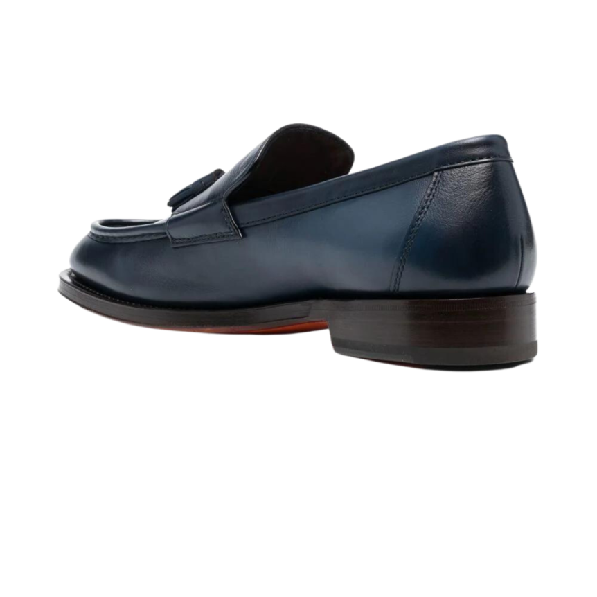 Mocassins SANTONI cuir bleu marine avec gland