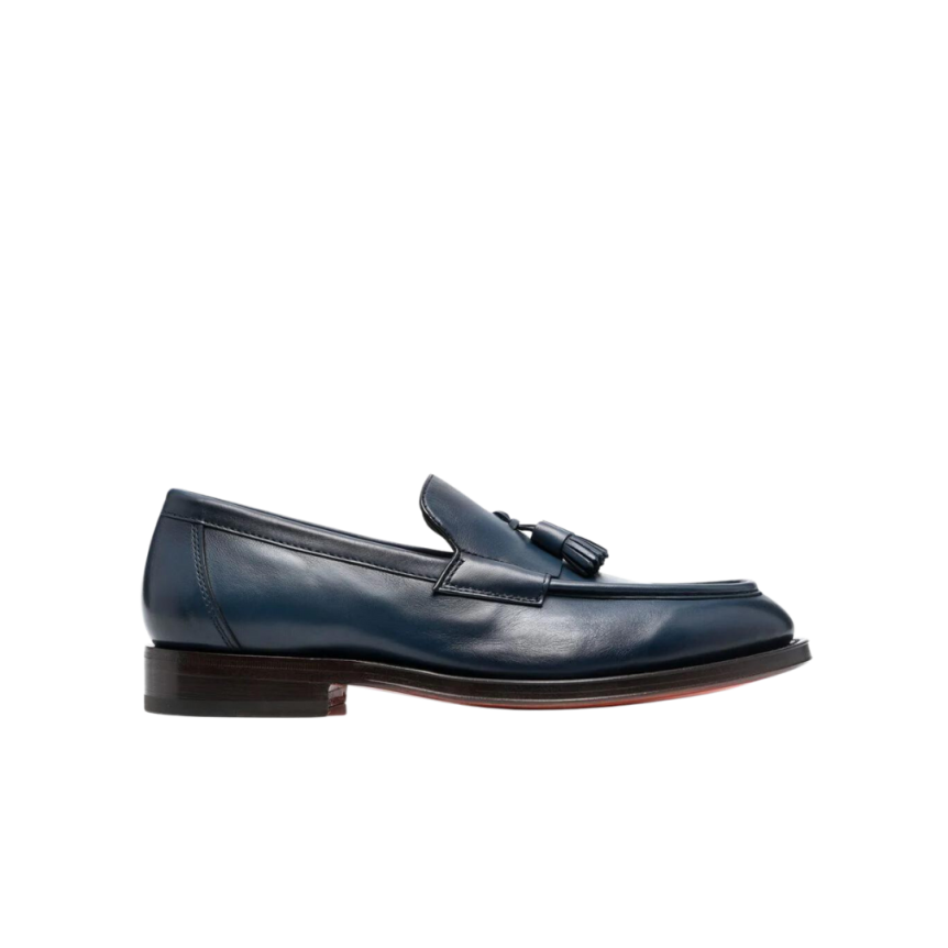 Mocassins SANTONI cuir bleu marine avec gland