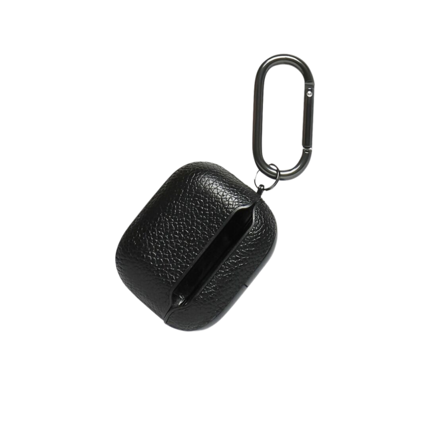 Étui Rigide BALENCIAGA EarPods Cash cuir veau grainé noir logo blanc