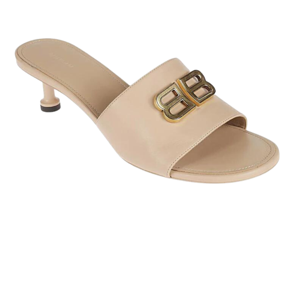 Mules à talon BALENCIAGA cuir beige BB or