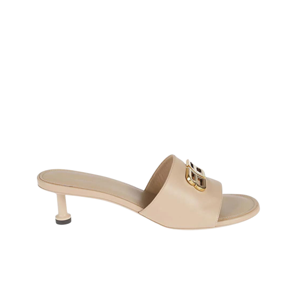 Mules à talon BALENCIAGA cuir beige BB or