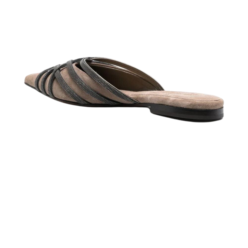 Mules BRUNELLO CUCINELLI plates daim beige strass Monilli