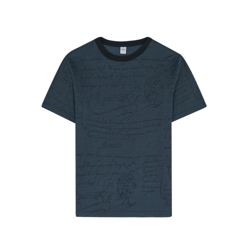 T-shirt col rond coton bleu...