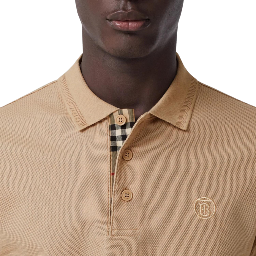 Polo BURBERRY Eddie manches courtes coton piqué beige logo Monogramme TB
