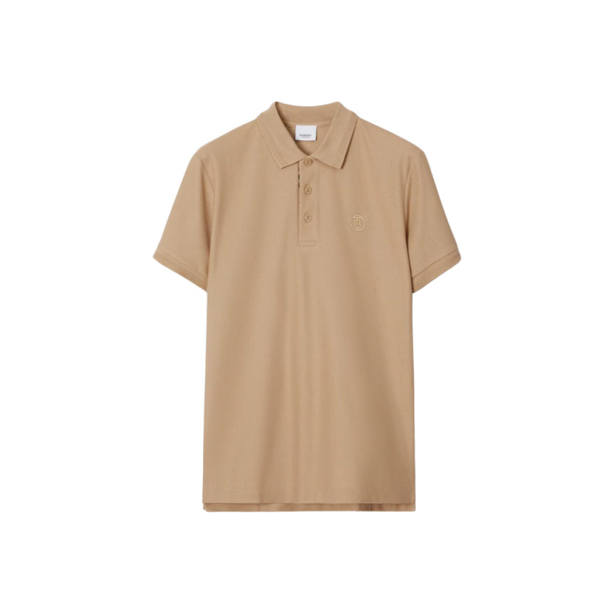 Polo BURBERRY Eddie manches courtes coton piqué beige logo Monogramme TB