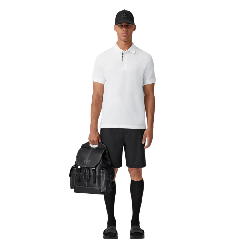 Polo BURBERRY Eddie manches courtes coton piqué blanc logo Monogramme TB