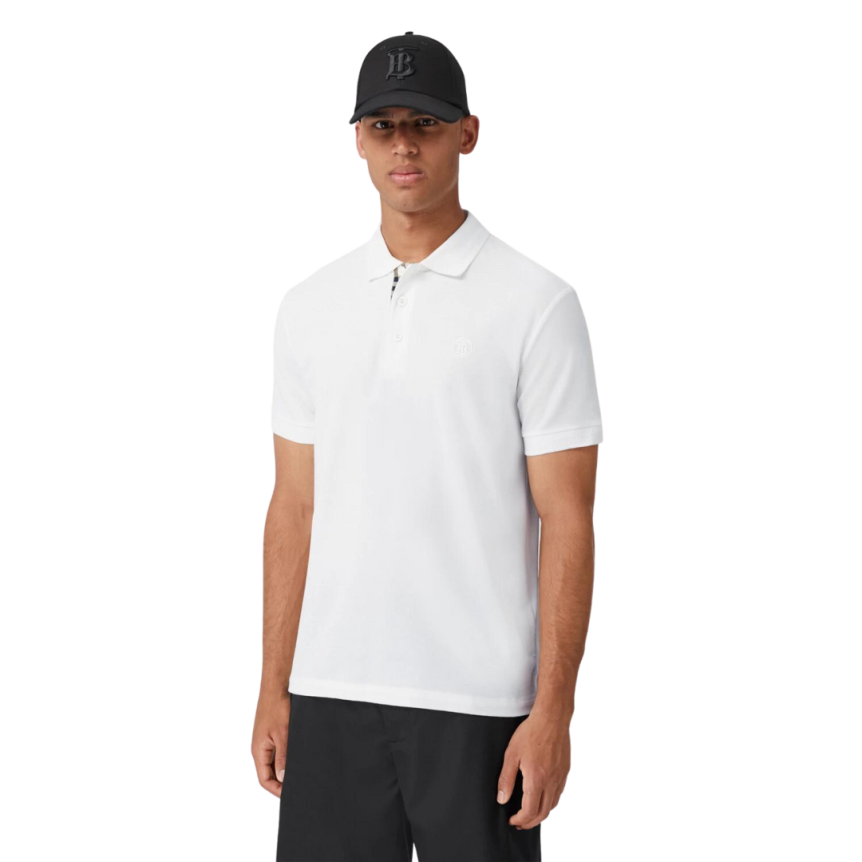 Polo BURBERRY Eddie manches courtes coton piqué blanc logo Monogramme TB