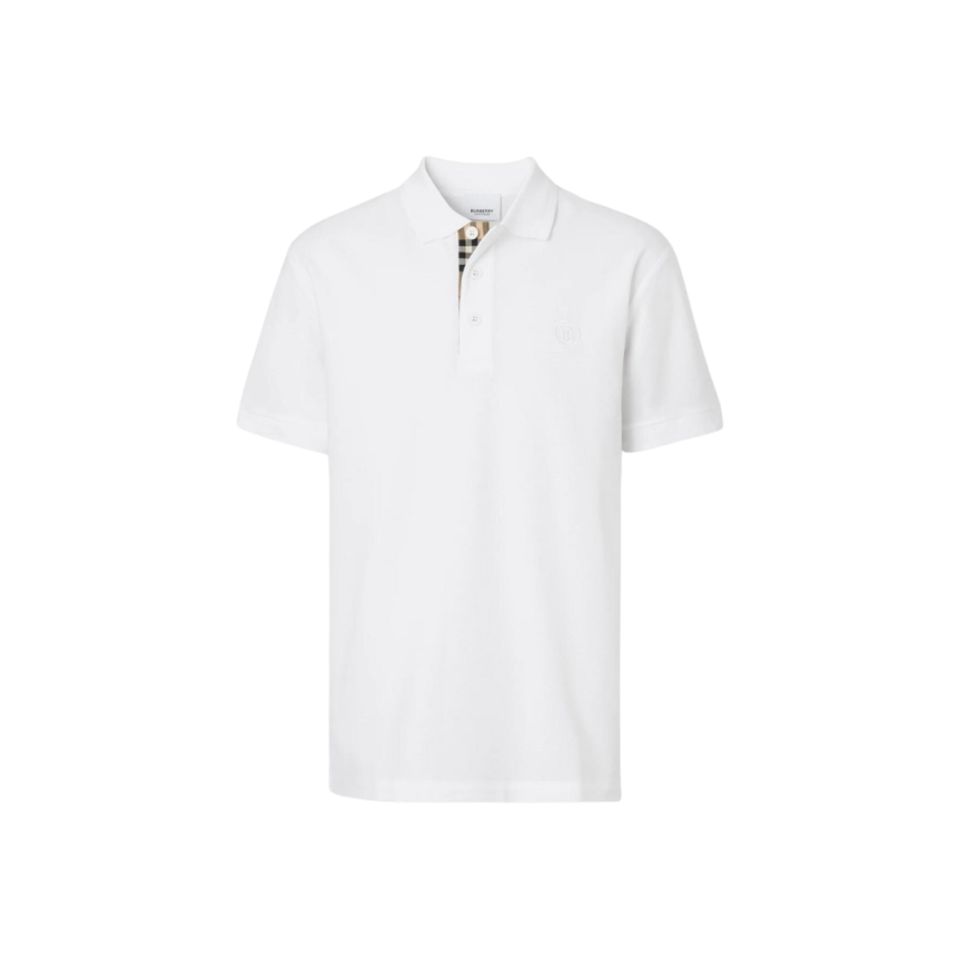 Polo BURBERRY Eddie manches courtes coton piqué blanc logo Monogramme TB