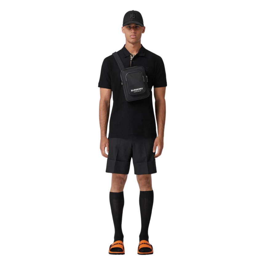 Polo BURBERRY Eddie manches courtes coton piqué Noir logo Monogramme TB