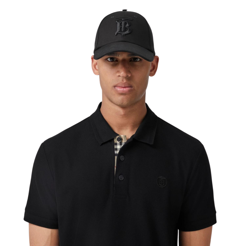Polo BURBERRY Eddie manches courtes coton piqué Noir logo Monogramme TB