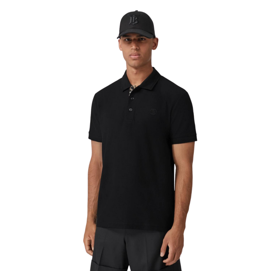 Polo BURBERRY Eddie manches courtes coton piqué Noir logo Monogramme TB
