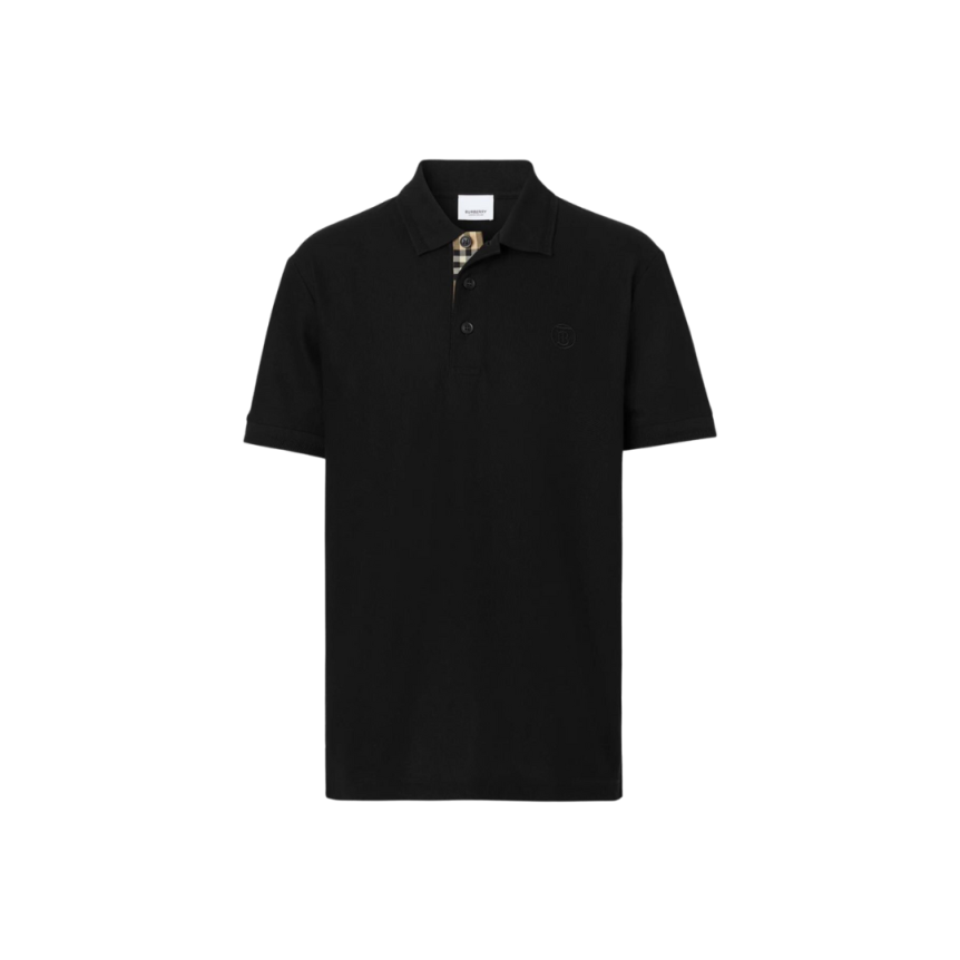 Polo BURBERRY Eddie manches courtes coton piqué Noir logo Monogramme TB
