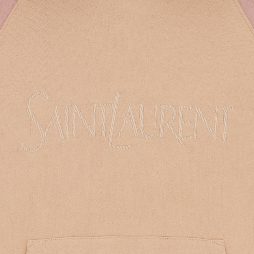 Sweat à capuche SAINT LAURENT coton nude rose broderie logo