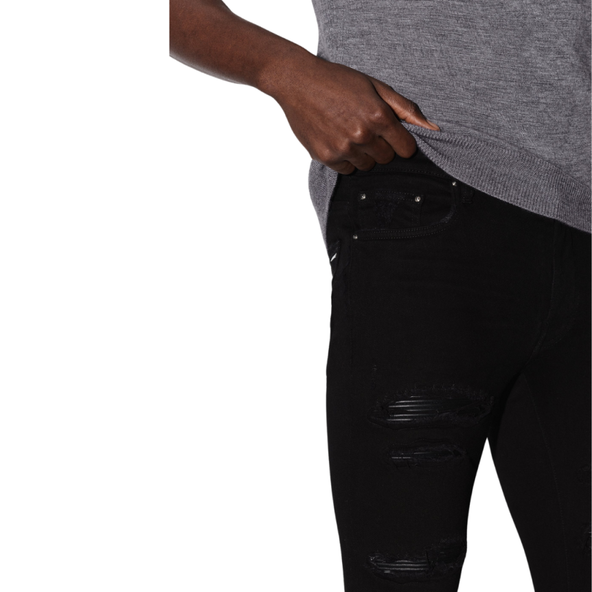 Pantalon jean AMIRI thrasher cuir noir