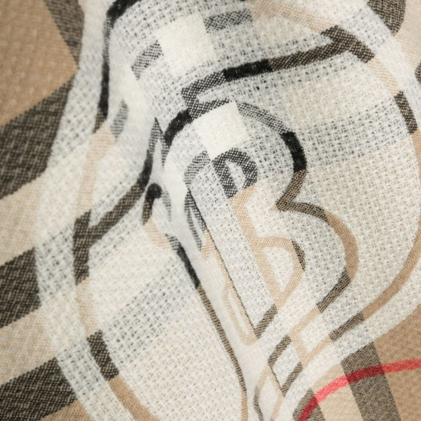 Écharpe BURBERRY laine cachemire Check beige Etoiles Cœurs Monogramme TB