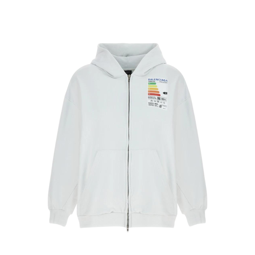 Sweat-shirt à capuche BALENCIAGA zippé oversize vintage coton blanc patch label énergie