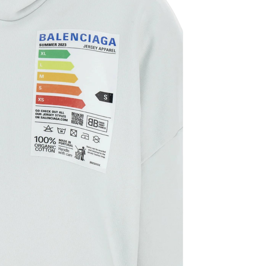 Sweat-shirt à capuche BALENCIAGA zippé oversize vintage coton blanc patch label énergie