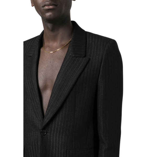 veste SAINT LAURENT à simple boutonnage lin laine soie noir fines rayures