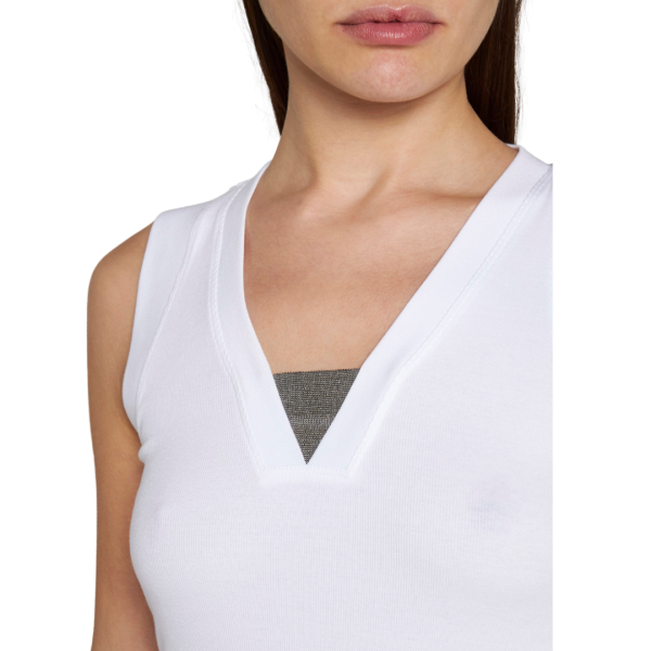 Débardeur BRUNELLO CUCINELLI Coton blanc col v monilli