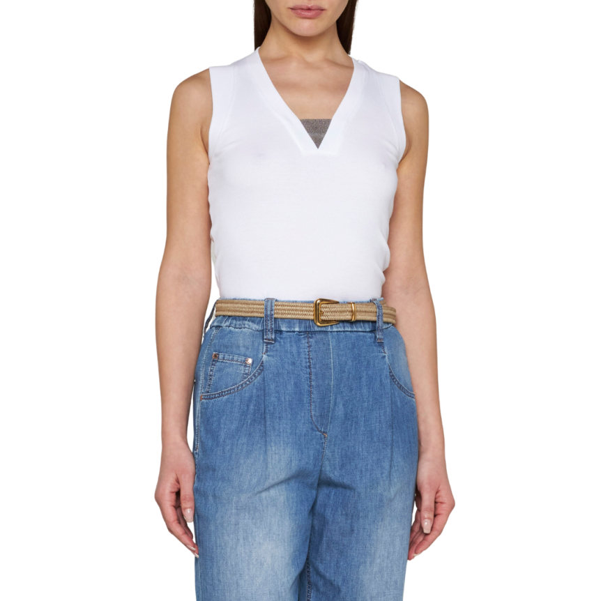 Débardeur BRUNELLO CUCINELLI Coton blanc col v monilli