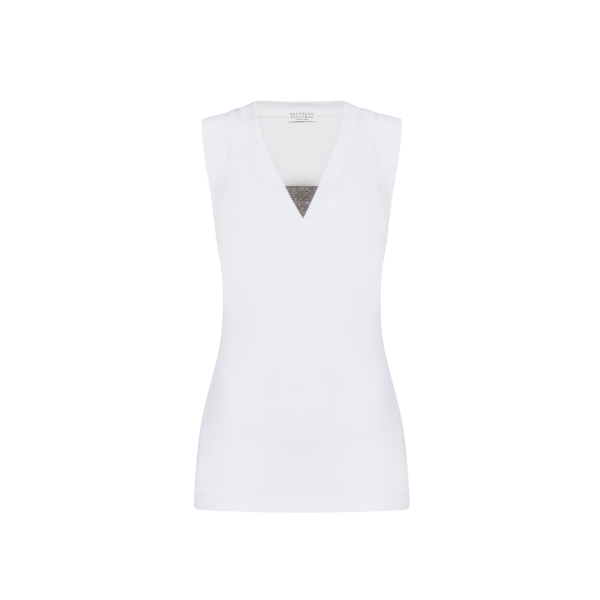 Débardeur BRUNELLO CUCINELLI Coton blanc col v monilli