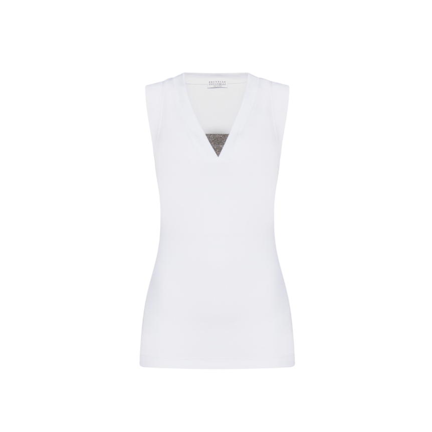 Débardeur BRUNELLO CUCINELLI Coton blanc col v monilli