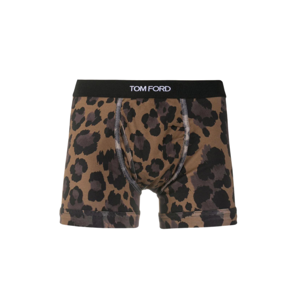 Boxer TOM FORD coton stretch noir marron imprimé léopard