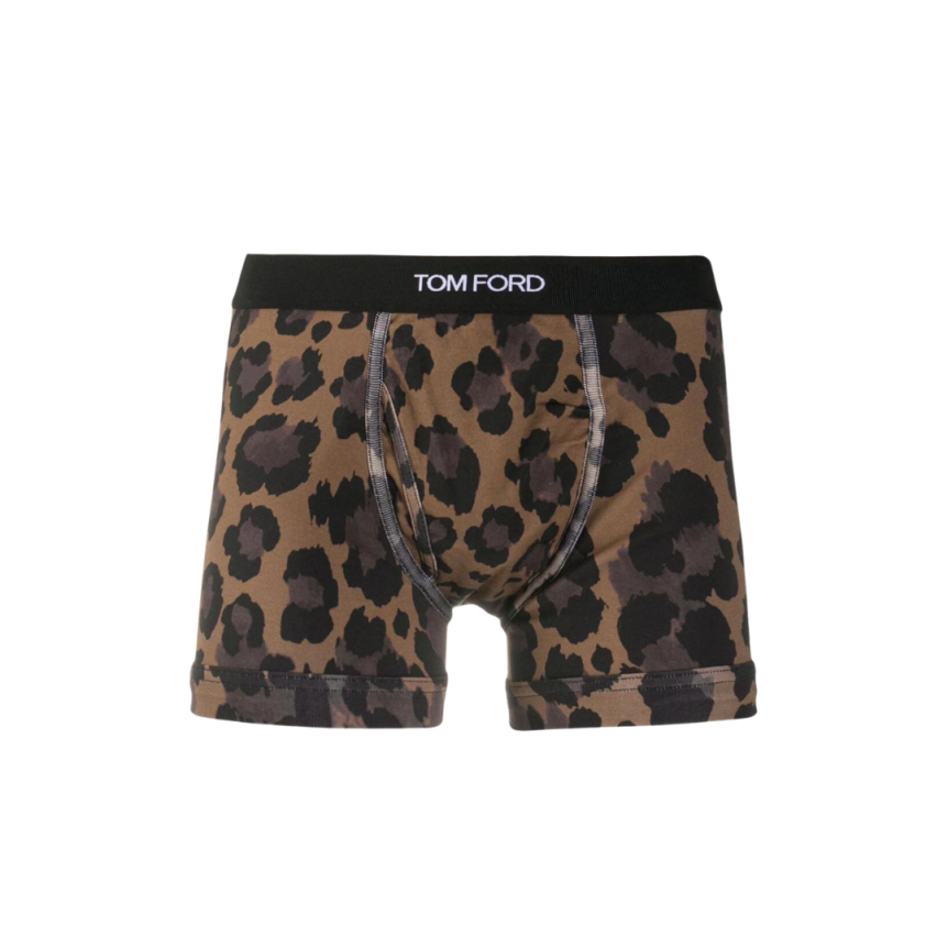 Boxer TOM FORD coton stretch noir marron imprimé léopard