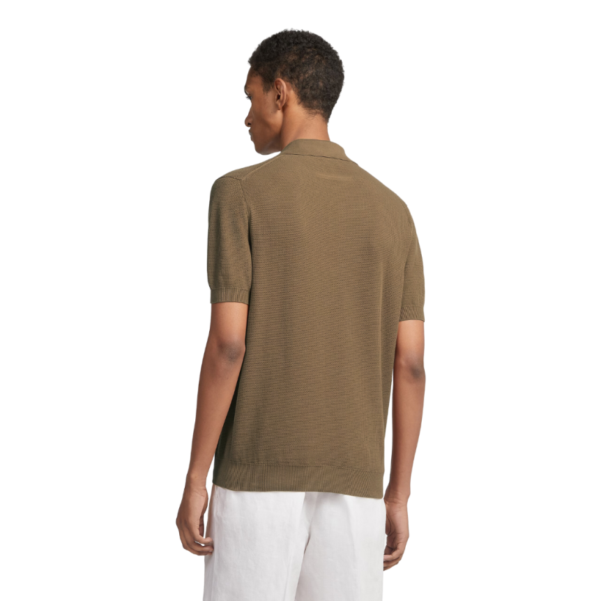 Pull Maille ZEGNA col polo manche courte coton jacquard taupe