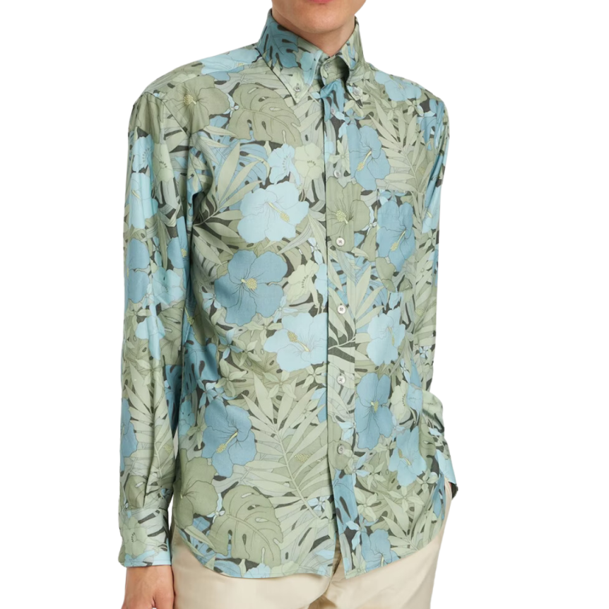 Chemise TOM FORD manches longues lyocell vert feuillages
