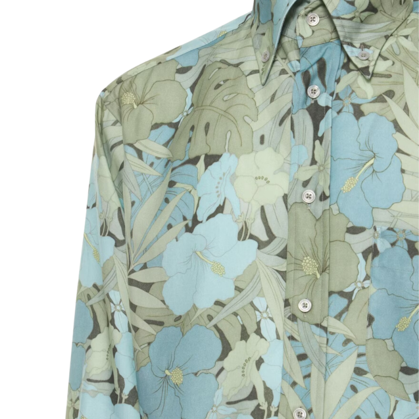 Chemise TOM FORD manches longues lyocell vert feuillages