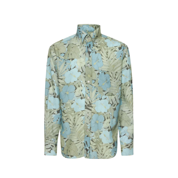 Chemise TOM FORD manches longues lyocell vert feuillages