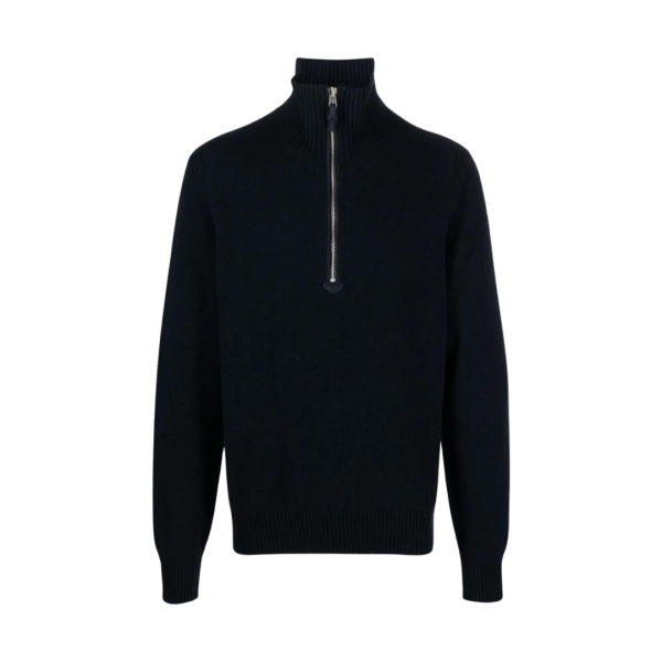Pull maille TOM FORD col zippé laine cachemire bleu marine