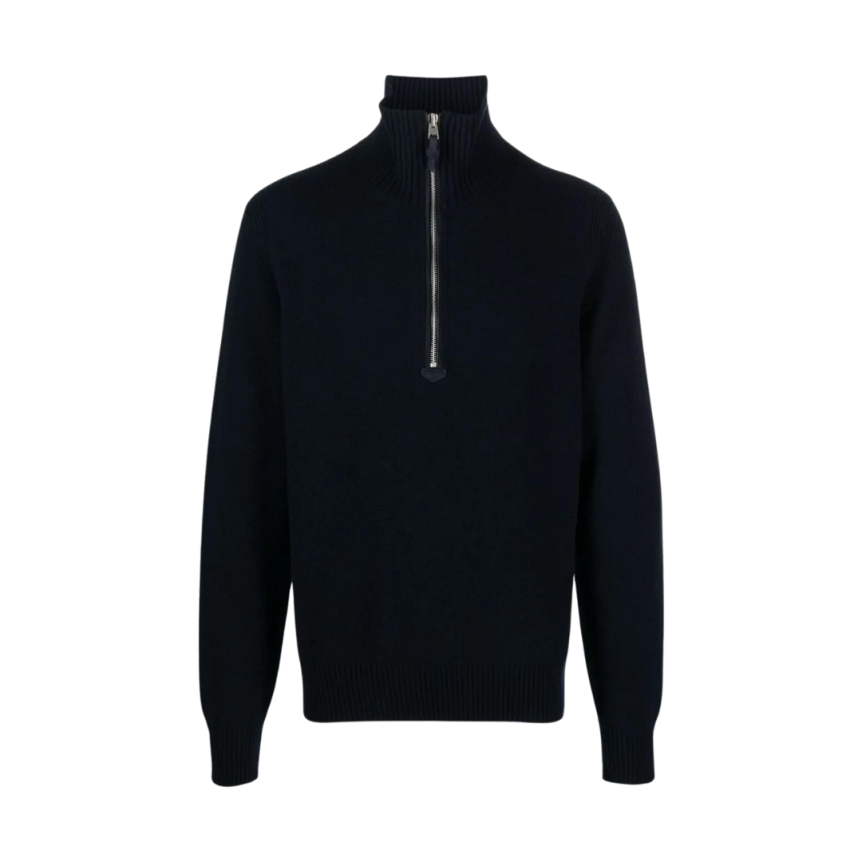 Pull maille TOM FORD col zippé laine cachemire bleu marine