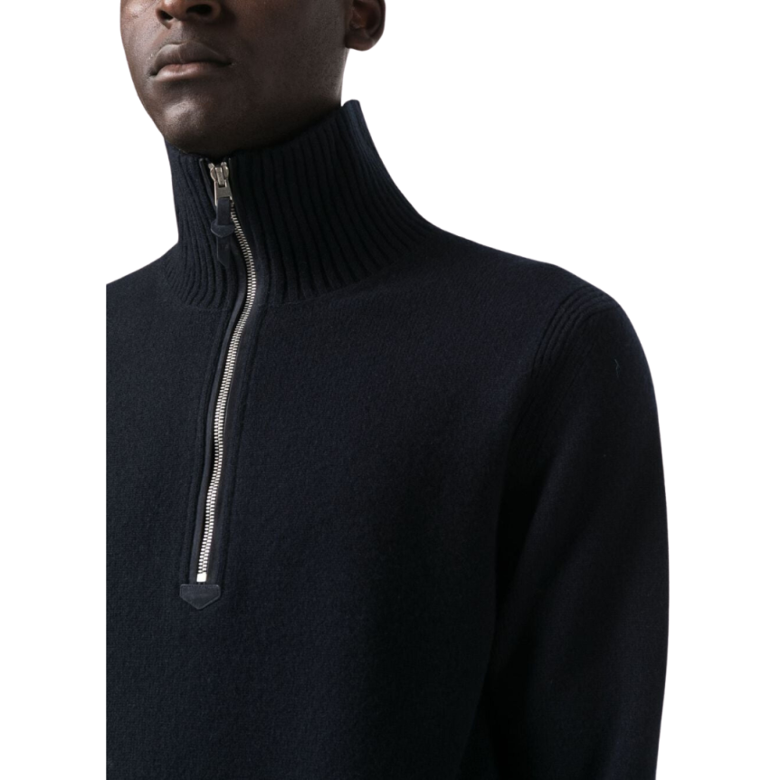 Pull maille TOM FORD col zippé laine cachemire bleu marine
