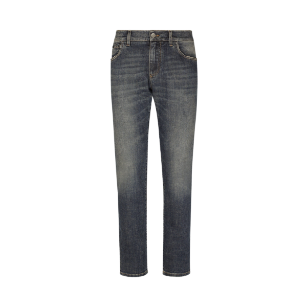 Jean DOLCE & GABBANA denim stretch skinny délavé bleu clair plaque métal