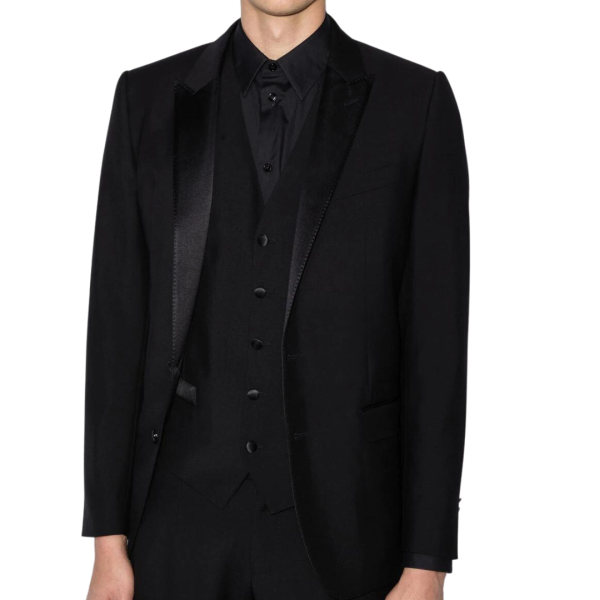 Smoking DOLCE & GABBANA 3 pièces laine soie noir col flèche