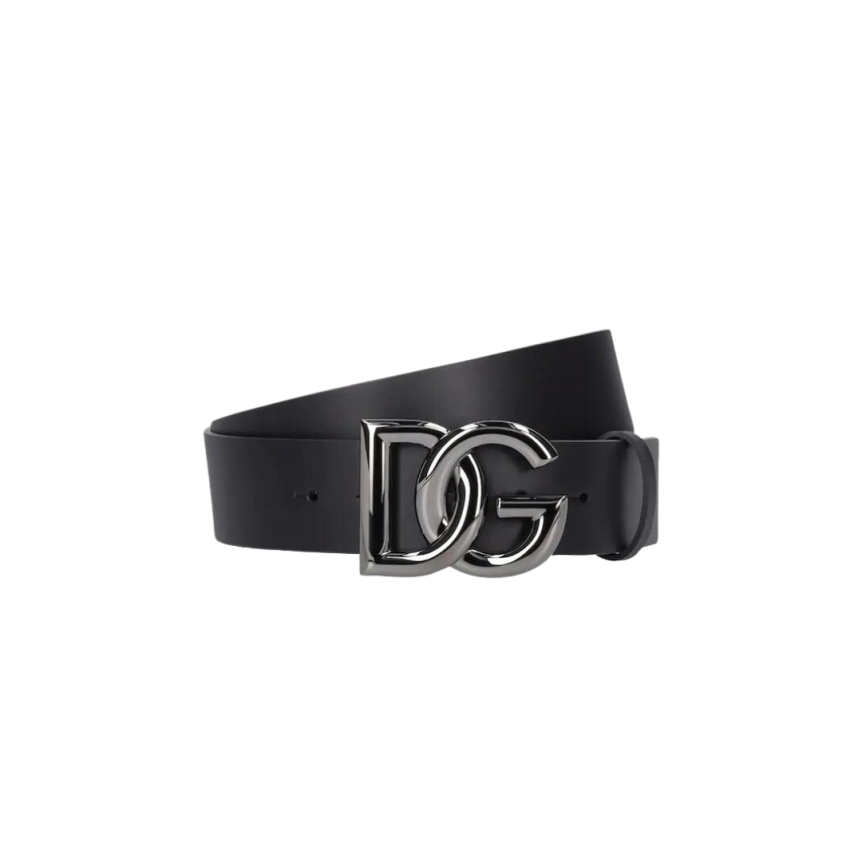 Ceinture large DOLCE & GABBANA cuir noir boucle DG métal argent