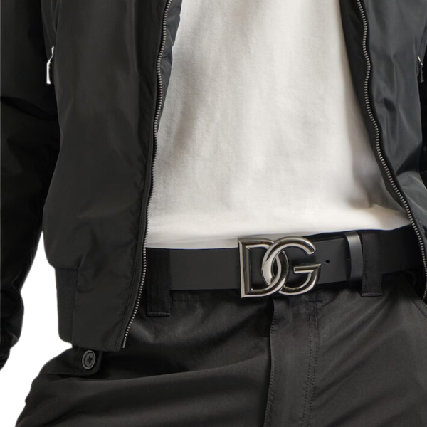 Ceinture large DOLCE & GABBANA cuir noir boucle DG métal argent